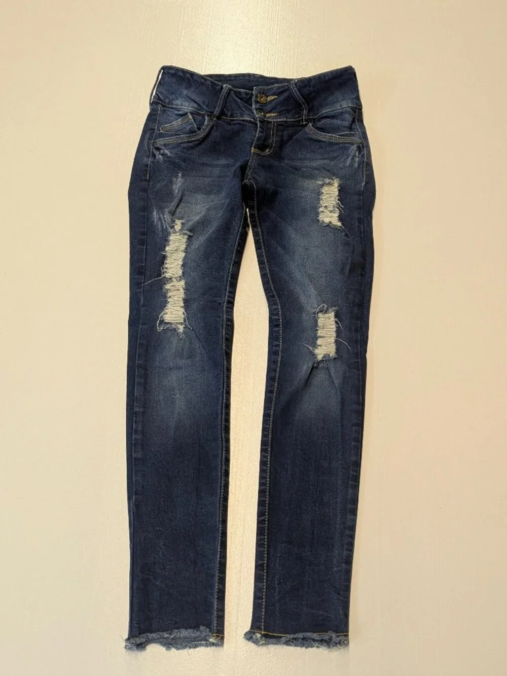 Lola Denim Dark Washed Distressed Straight Leg Jeans Size 6